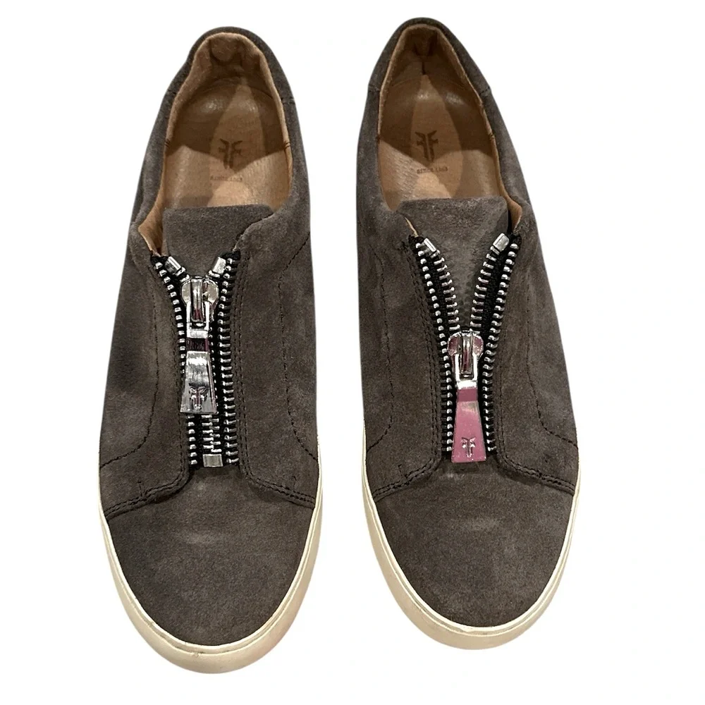 FRYE LENA SUEDE ZIPPER CENTER FRONT GREY PLATFORM SNEAKER SHOES 8